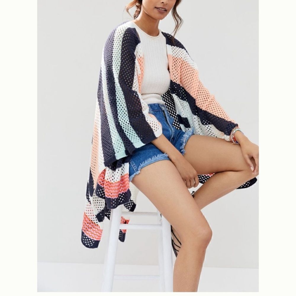 Anthropologie Striped Crochet Knit Kimono